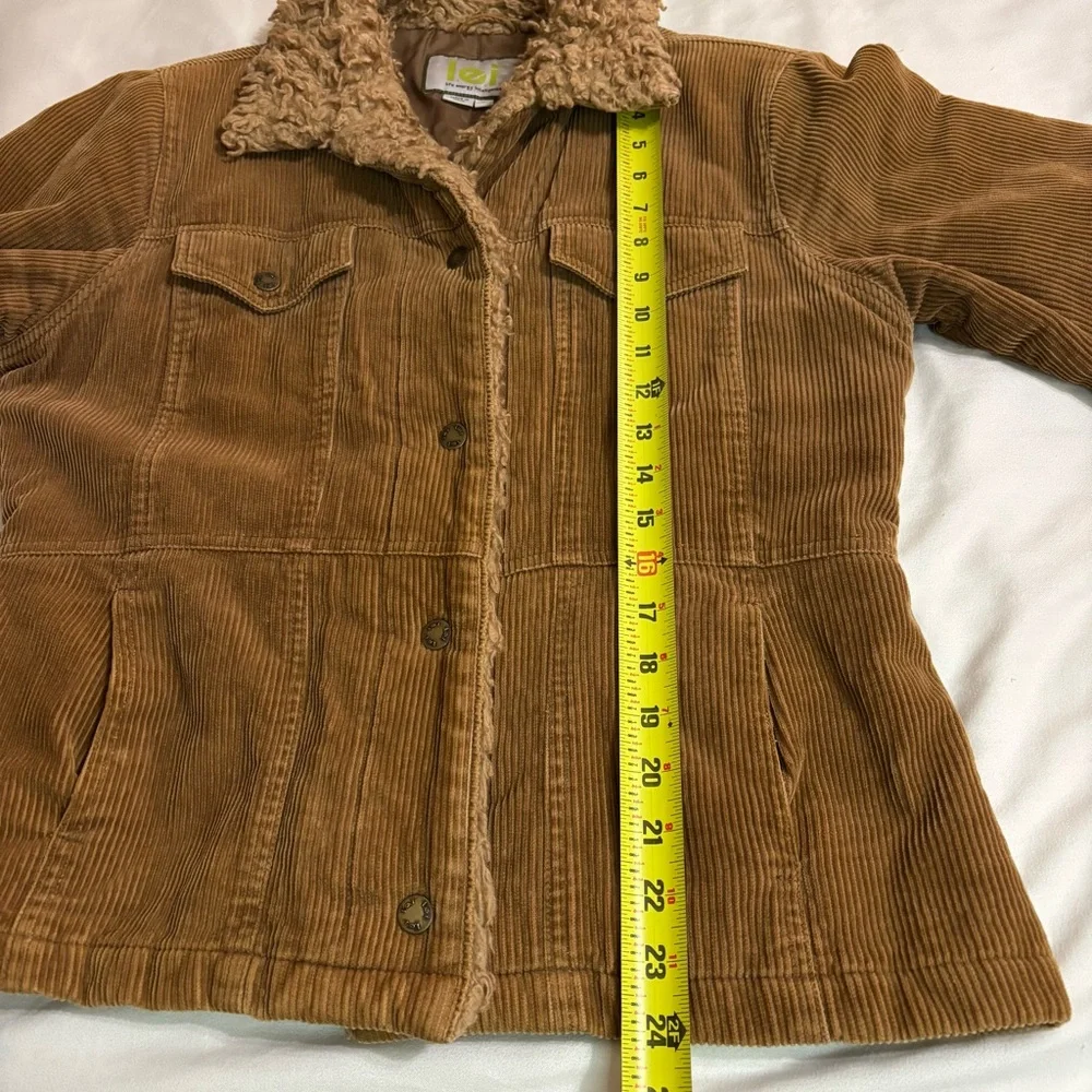 Vintage Y2K Women’s l.e.i. Brown Corduroy Jacket Faux Fur Collar and Trim size L - Picture 13 of 14